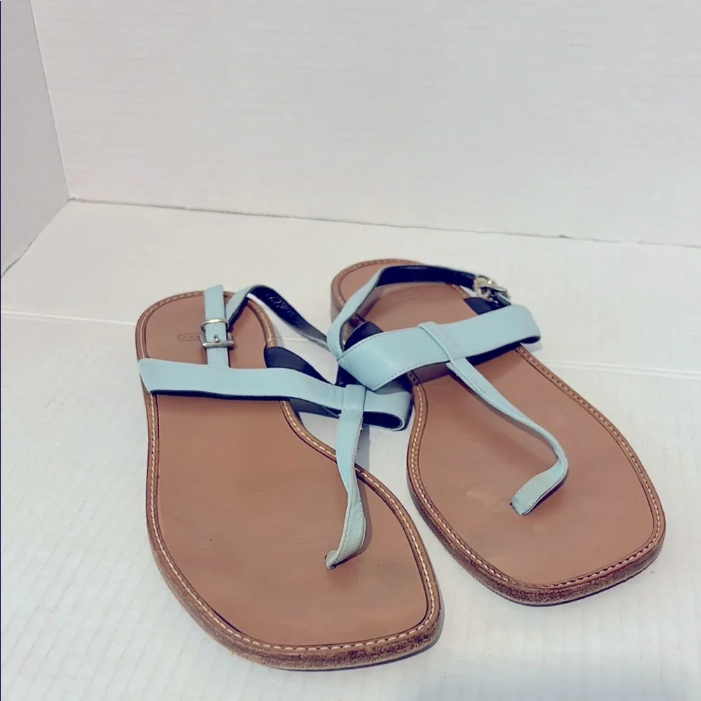 Coach Light Blue T-strap Thing Style Leather Sandals